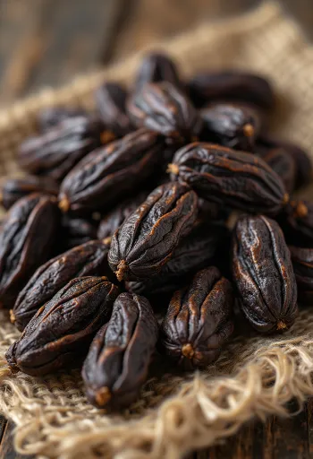 Polong carob (kacang arab), terlihat kulit luar dan bagian dalamnya
