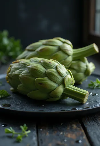 Daun artichoke segar berwarna hijau tebal, siap olah