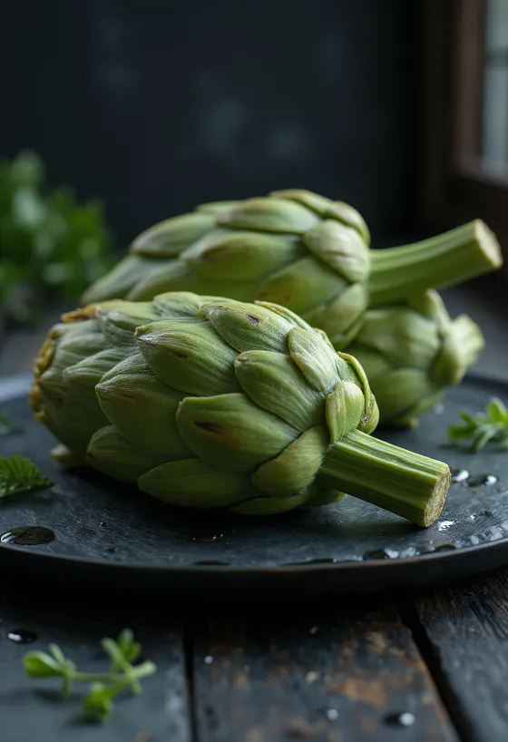Daun artichoke segar berwarna hijau tebal, siap olah