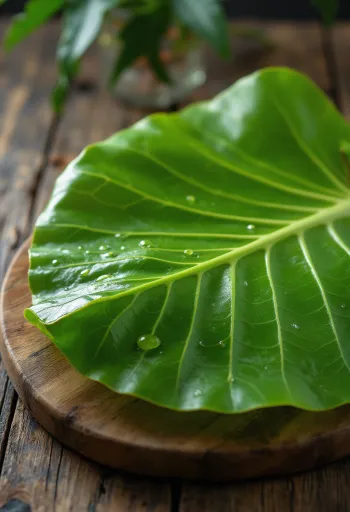 Daun pisang segar dan yang sudah dilayukan untuk membungkus makanan