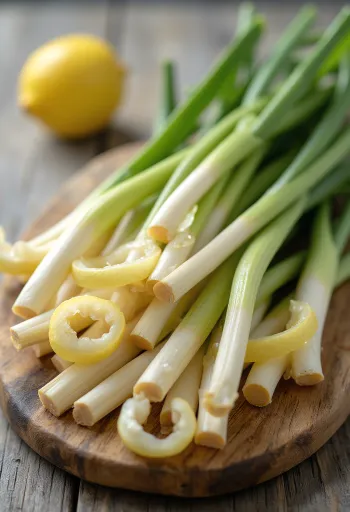 Batang serai segar dan irisan dalam mangkuk di dapur