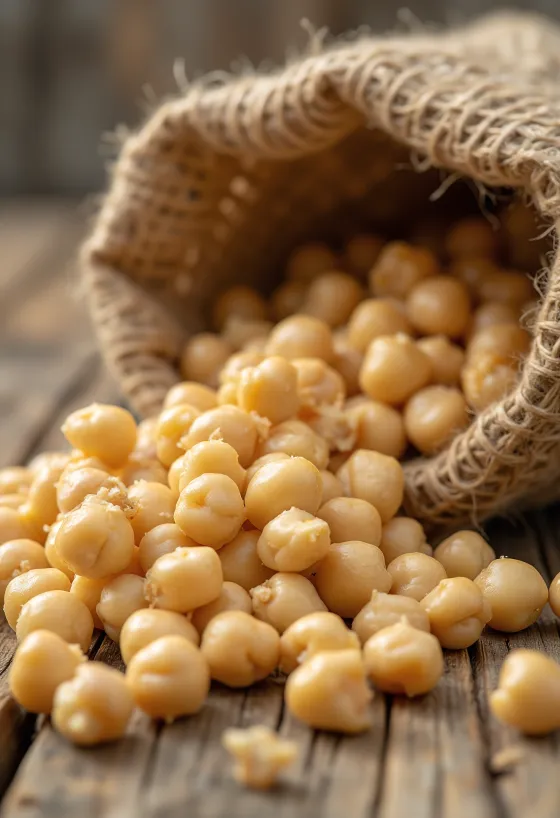 Kacang Arab fotorealistik di mangkuk dan meja rustik