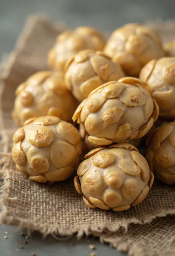 Umbi Jerusalem Artichoke segar di atas talenan kayu, sebagian terpotong