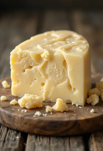 Keju Cheddar Putih dalam mangkuk keramik putih di atas meja kayu