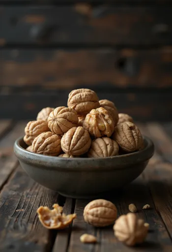 Isi kacang walnut kupas dengan tekstur alami di atas latar putih