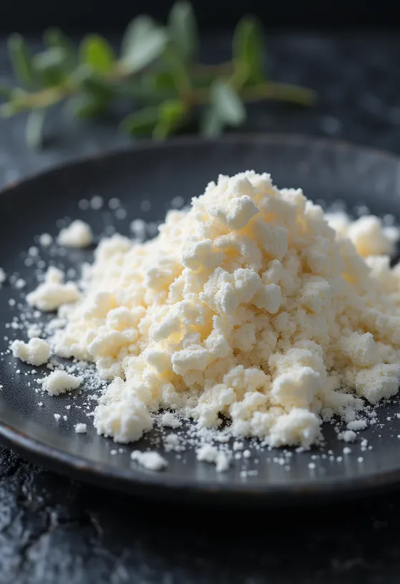 Bubuk karagenan dalam toples dan sendok di permukaan terang