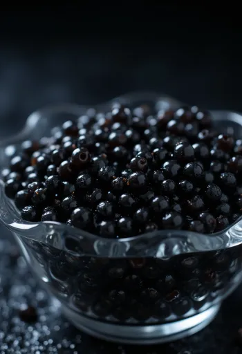 Kaviar hitam dalam mangkuk elegan atau sendok kerang sebagai bahan mewah