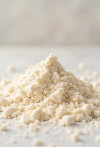 Tepung almond dalam mangkuk keramik, tepung halus berwarna krem muda