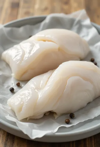 Fillet ikan kod pasifik segar di atas talenan