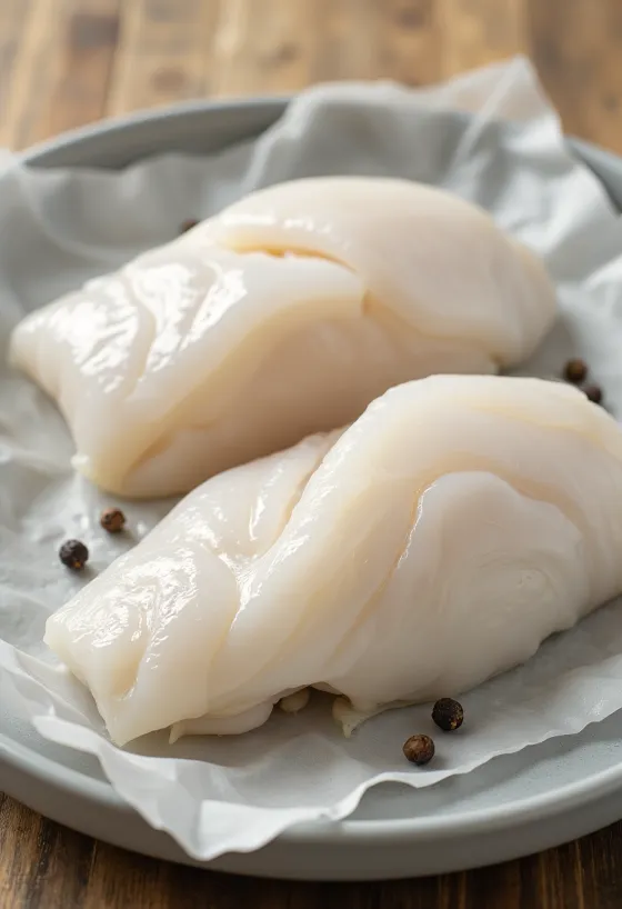 Fillet ikan kod pasifik segar di atas talenan