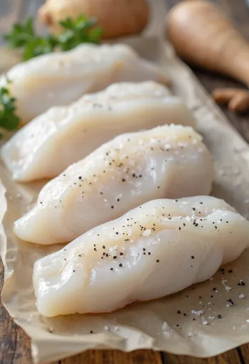 Fillet ikan haddock segar di atas talenan