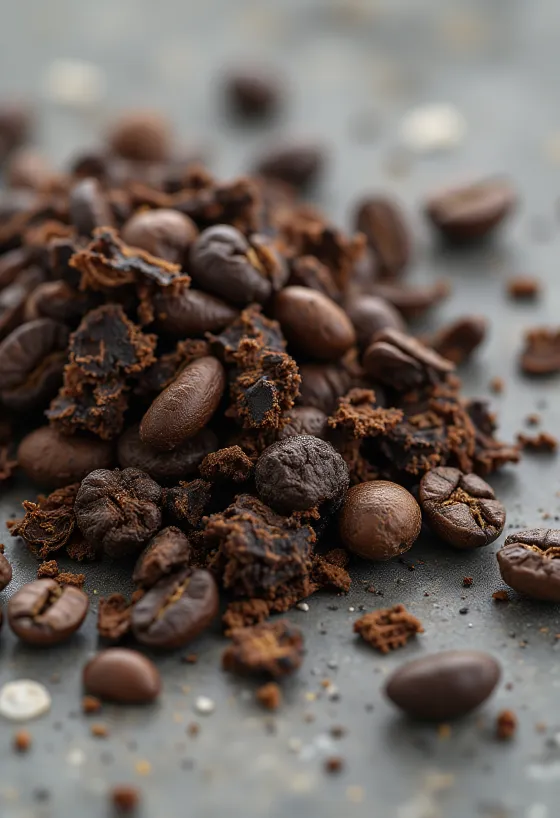 Butiran akar cikoria panggang di talenan, pencahayaan alami