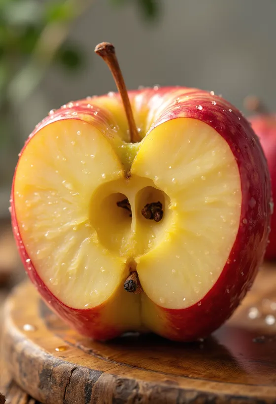 Apel Honeycrisp segar dengan kulit merah berbintik dan daging buah putih