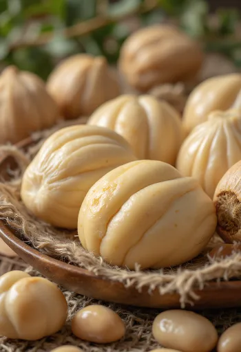 Kacang pili segar di atas meja kayu dapur