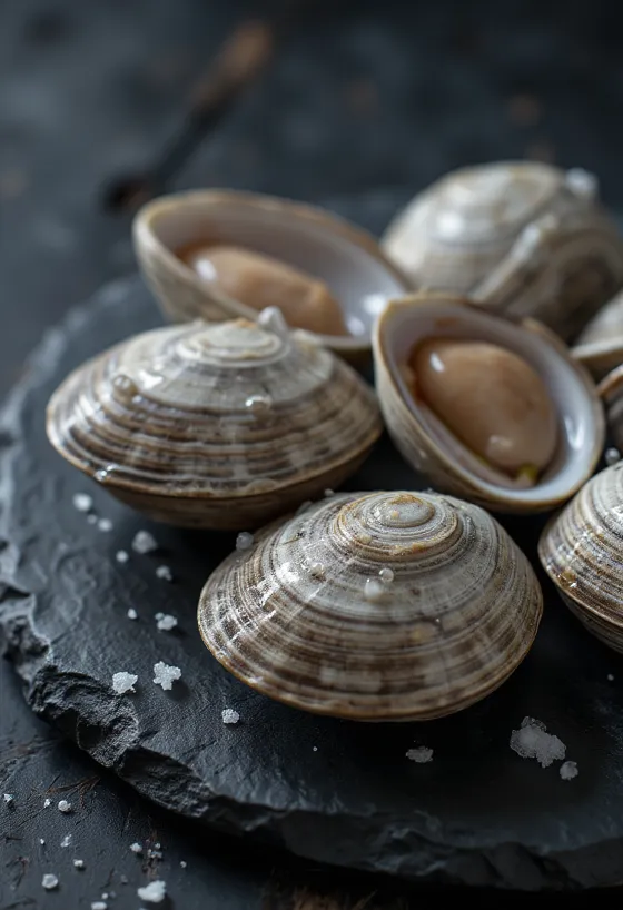 Daging kerang quahog segar di atas talenan