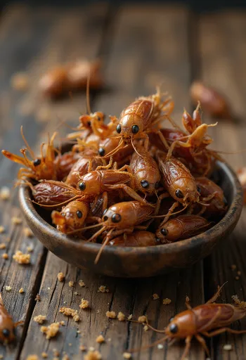 Daging jangkrik segar yang telah disiapkan di atas piring saji