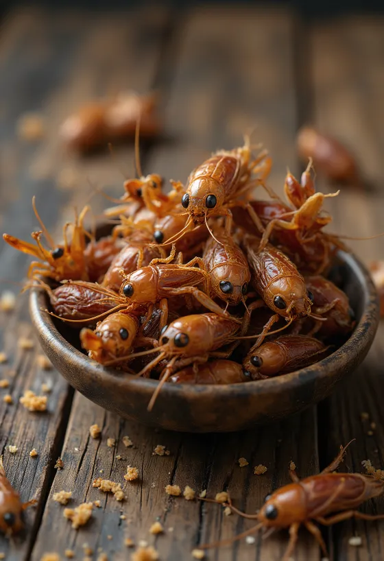 Daging jangkrik segar yang telah disiapkan di atas piring saji