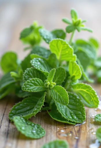 Daun Apple Mint segar di atas piring bersih