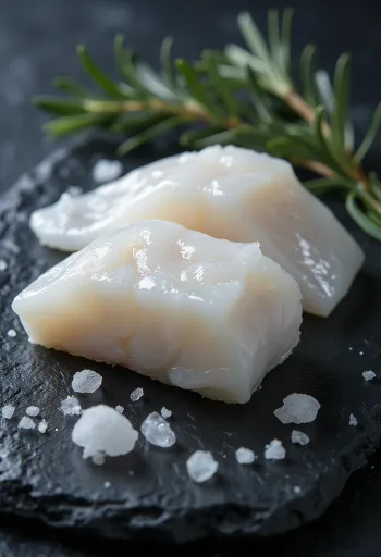 Fillet ikan kod atlantik segar di atas talenan kayu