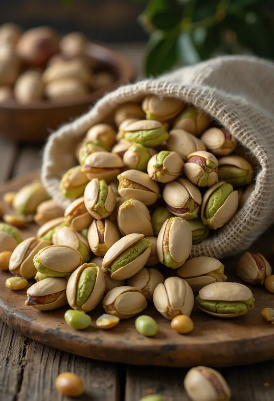 Kacang pistachio mentah berkulit dengan biji hijau segar