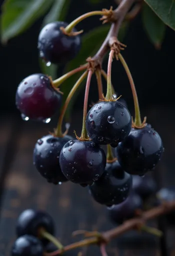 Gugusan buah Rowan merah cerah dengan permukaan sedikit keriput