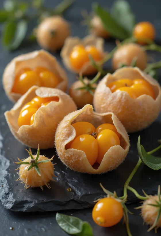 Buah Physalis (Ciplukan) berwarna oranye cerah dengan kelopak kertas