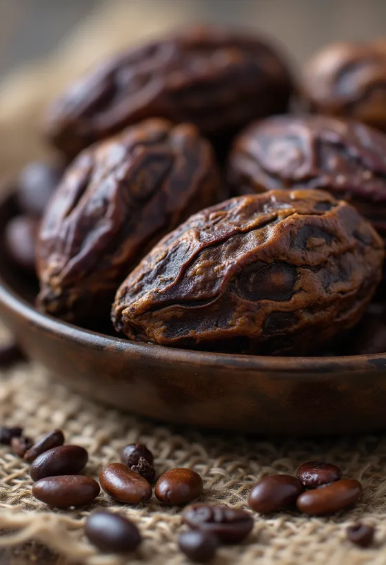 Biji kakao mentah non-fermentasi dan buah kakao dalam bentuk alami