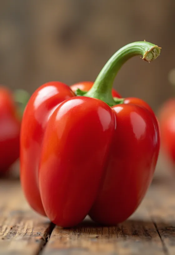 Paprika merah, hijau, dan kuning segar diiris dan utuh di permukaan kayu