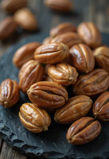 Kacang Brazil berkulit dan kupas, tertata dalam mangkuk dan permukaan kayu
