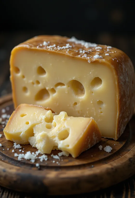 Keju Parmigiano Reggiano segar dalam mangkuk keramik putih di meja kayu