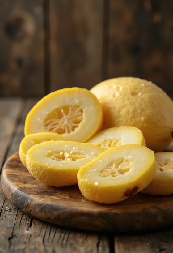 Irisan plantain matang dan mentah siap olah di atas talenan kayu