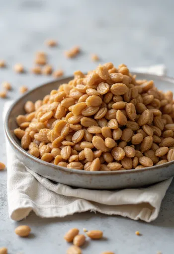 Biji buckwheat panggang (kasha) dengan warna cokelat hangat