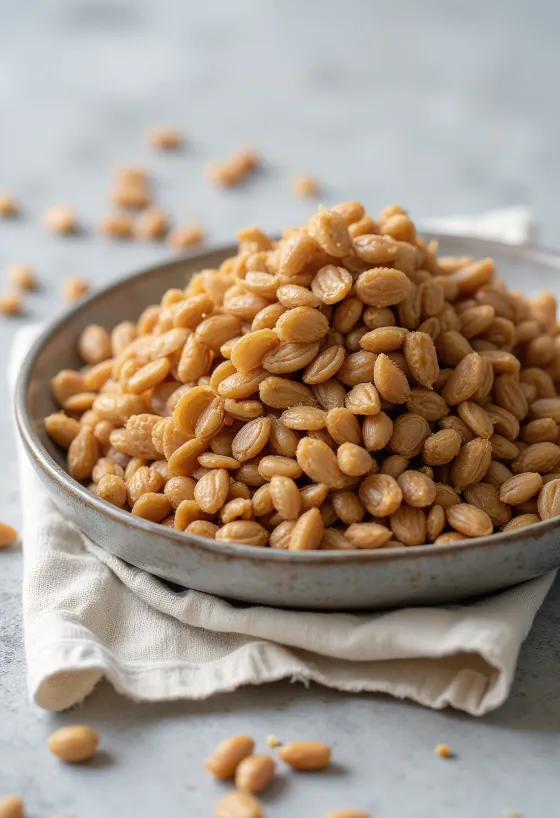 Biji buckwheat panggang (kasha) dengan warna cokelat hangat