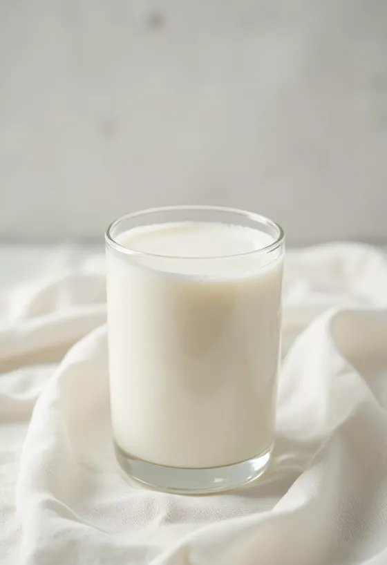 Susu beras dituang dari botol ke gelas kaca bening