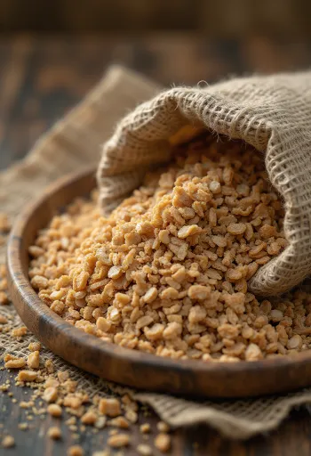 Dedak rye dalam mangkuk dan tersebar di meja dapur bergaya rustik
