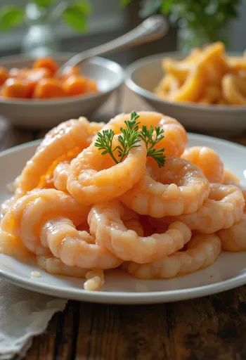 Daging kerang dara segar di atas es dengan lemon dan peterseli