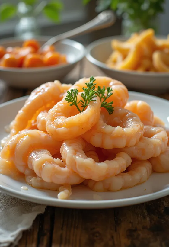 Daging kerang dara segar di atas es dengan lemon dan peterseli