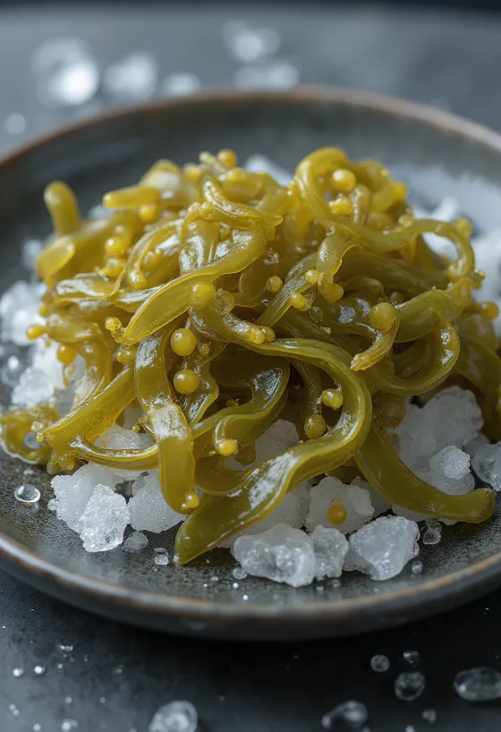 Rumput laut bladderwrack kering dengan tekstur khas