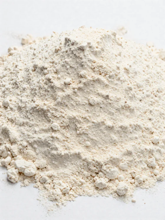 Tepung spelt dalam mangkuk keramik, warna cokelat muda alami