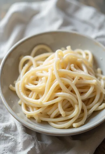 Mie udon kering dalam mangkuk keramik rustic