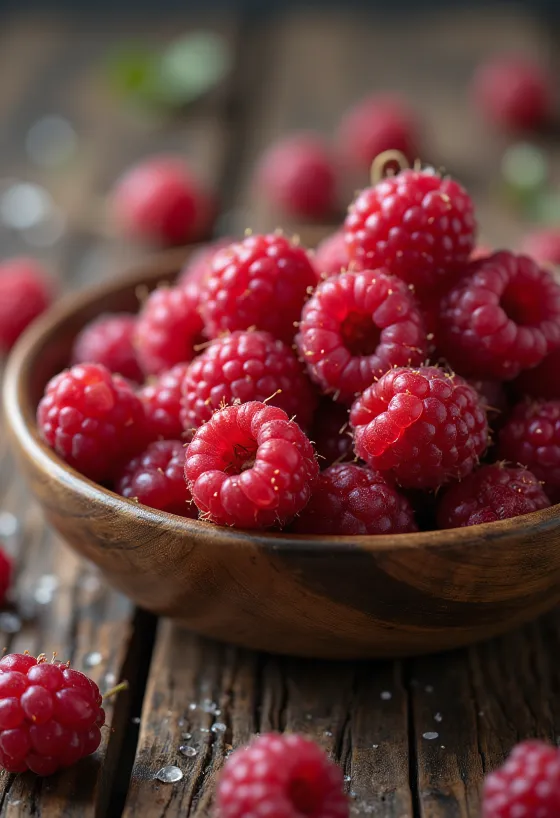 Buah raspberry liar segar, utuh dan terbelah untuk dokumentasi