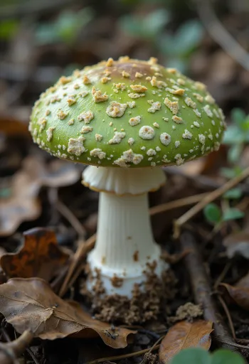 Jamur russula hijau iris yang sudah dibersihkan di talenan dapur