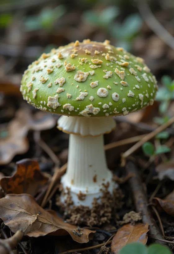 Jamur russula hijau iris yang sudah dibersihkan di talenan dapur