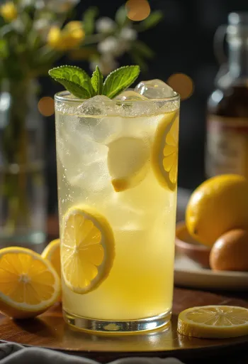 Limun rumahan dengan mint segar dan irisan lemon