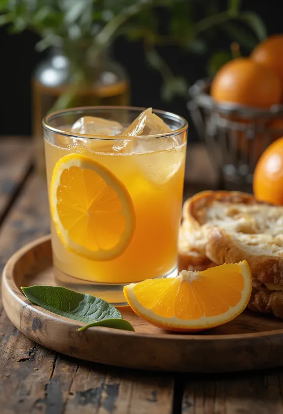 Jus jeruk madu segar dengan es disajikan dalam gelas