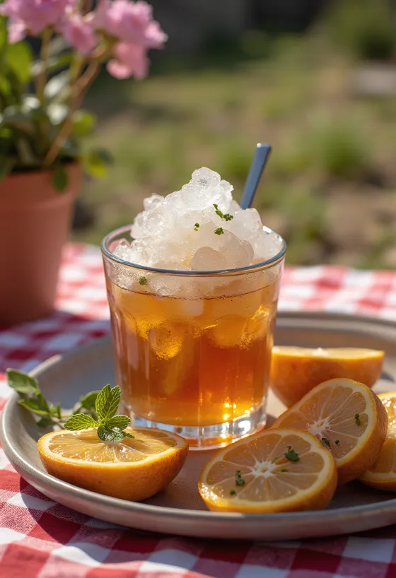 Koktail Mint Julep dihiasi dengan daun mint dan es serut