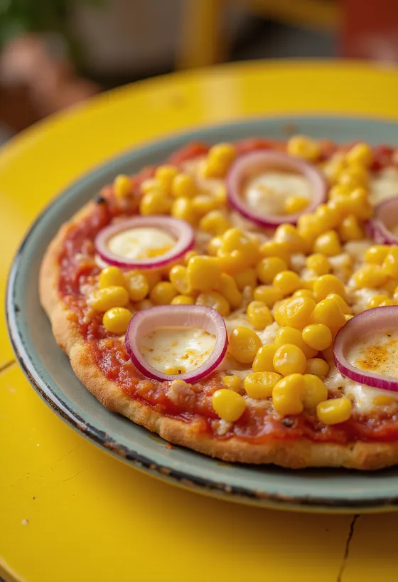 Pizza jagung yang baru dipanggang