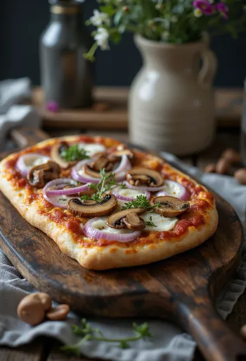 Pizza Finlandese dengan daging rusa kutub, krim asam, dan bawang merah
