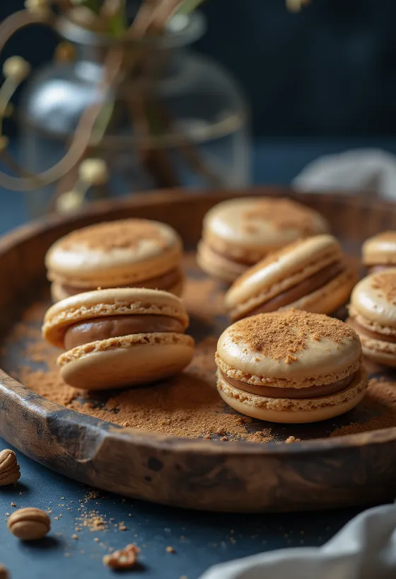 Macaron kayu manis dan kenari panggang disajikan