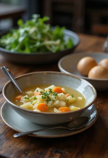 Sup kohlrabi vegan disajikan